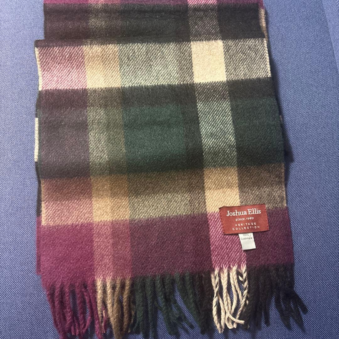 ジョシュアエリス★カシミヤ マフラー チェック ボルドー グリーン