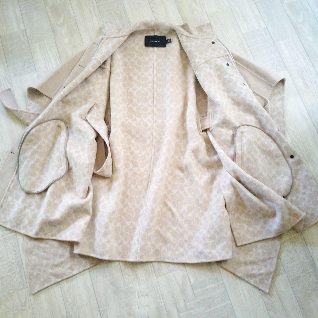 美品✨️コーチ　ダブルフェイスシグネチャー ウール ケープ　ベルテッド　総柄