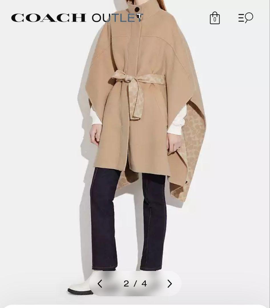 美品✨️コーチ　ダブルフェイスシグネチャー ウール ケープ　ベルテッド　総柄