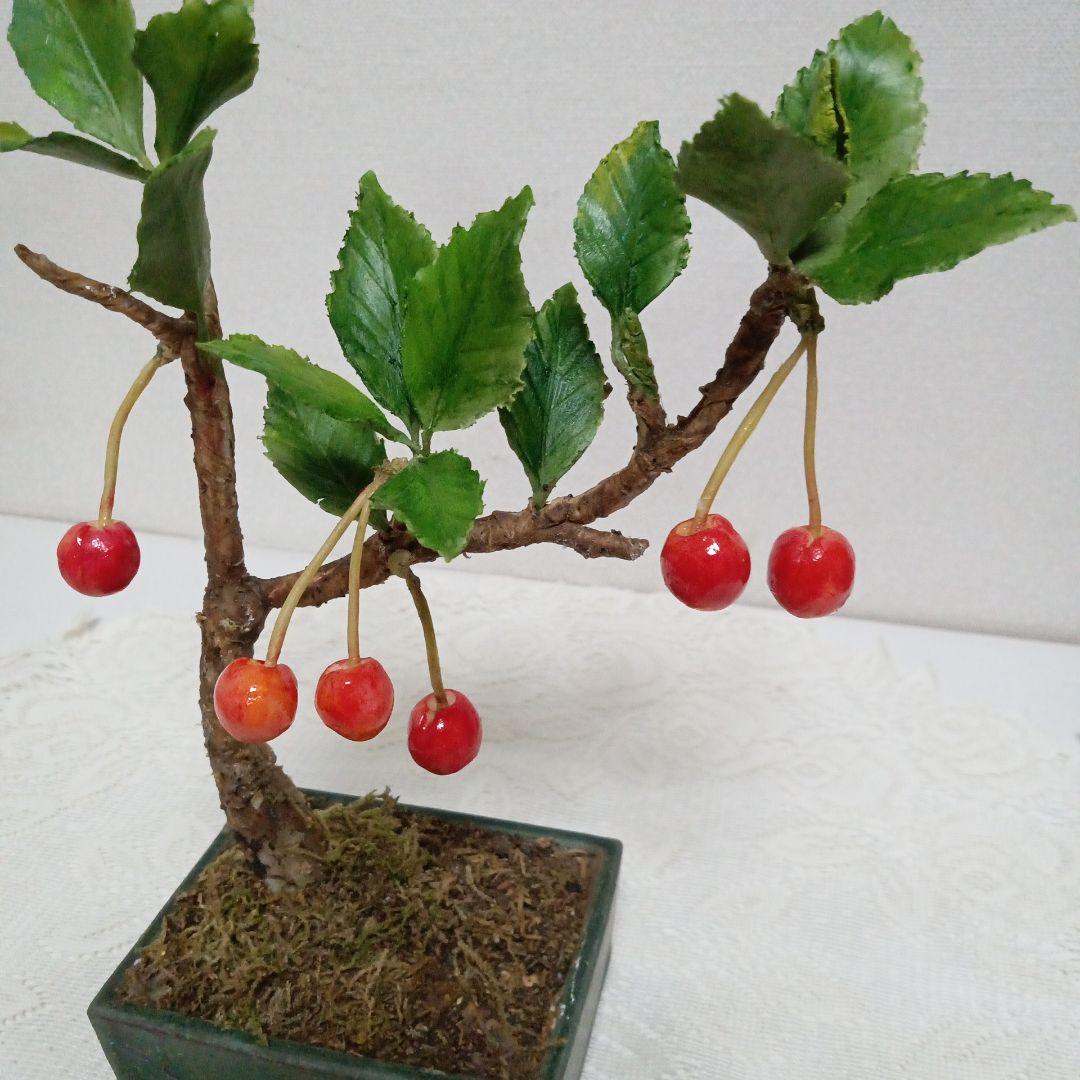 専用 大輪のヒマワリ 、一重の薔薇 、さくらんぼの盆栽 クレイフラワー