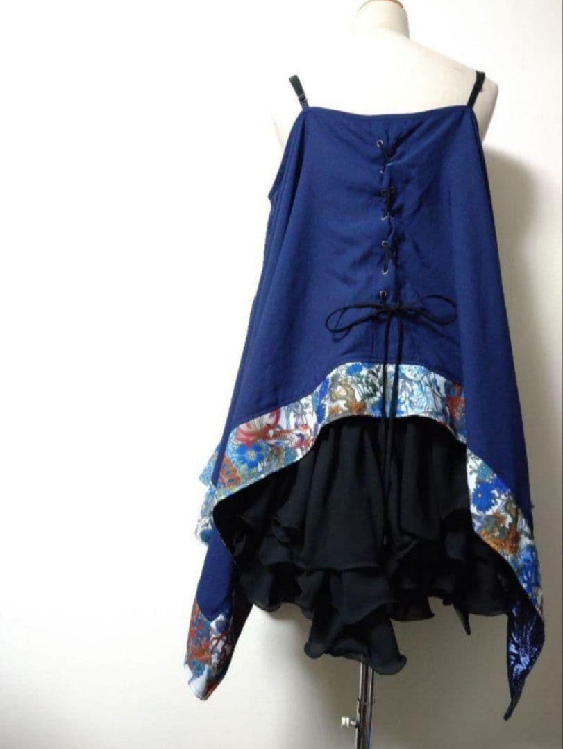 Qutie Frash 龍プリント和柄切替オフショルダー チュニック ポンチョ