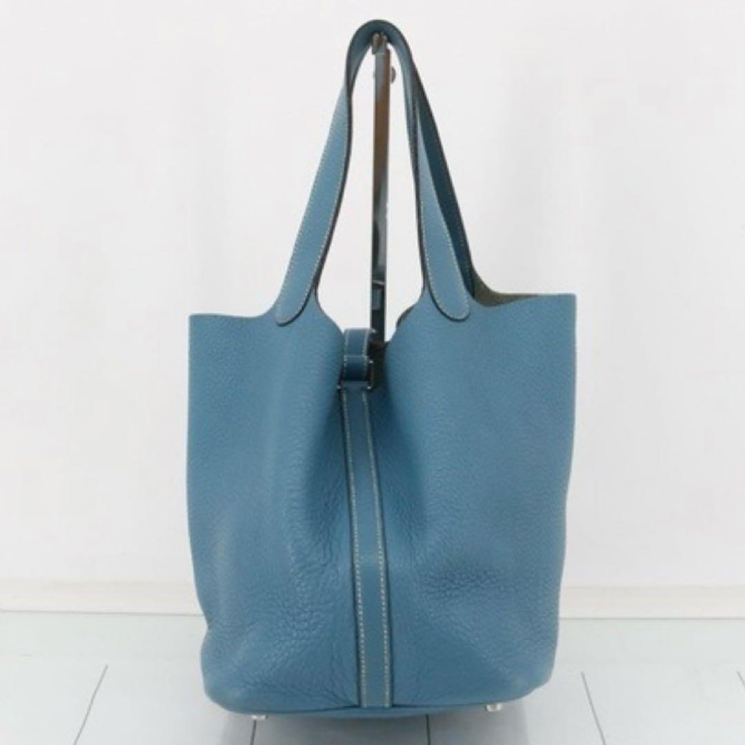 ヤ*ン様 エルメス ハンドバッグ ピコタンMM トリヨンクレマンス ブルー□K刻