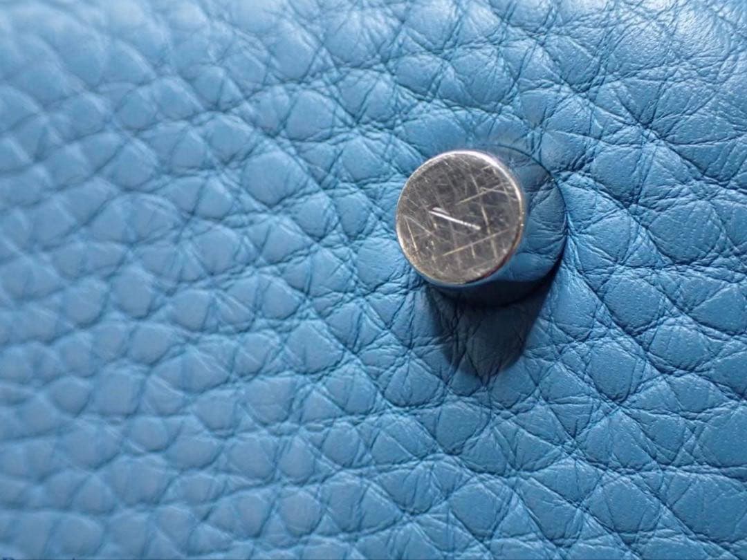 ヤ*ン様 エルメス ハンドバッグ ピコタンMM トリヨンクレマンス ブルー□K刻