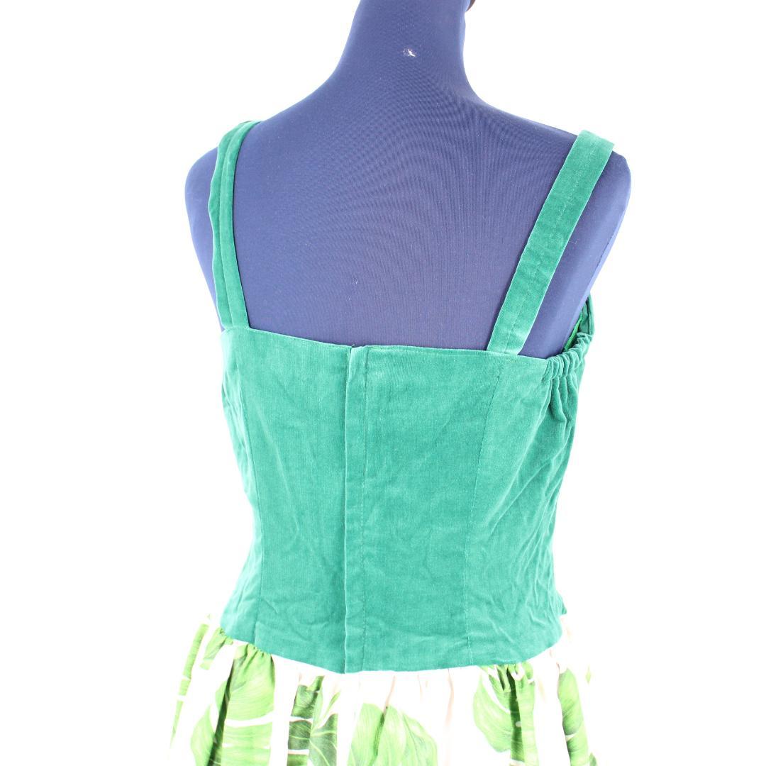 【フラダンス用衣装 美品】グリーン ホワイト モンステラ柄 ムームードレス