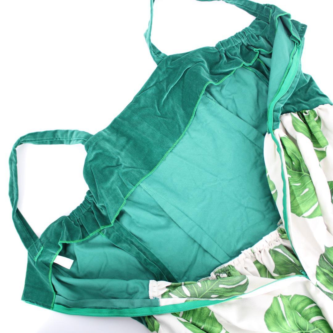 【フラダンス用衣装 美品】グリーン ホワイト モンステラ柄 ムームードレス