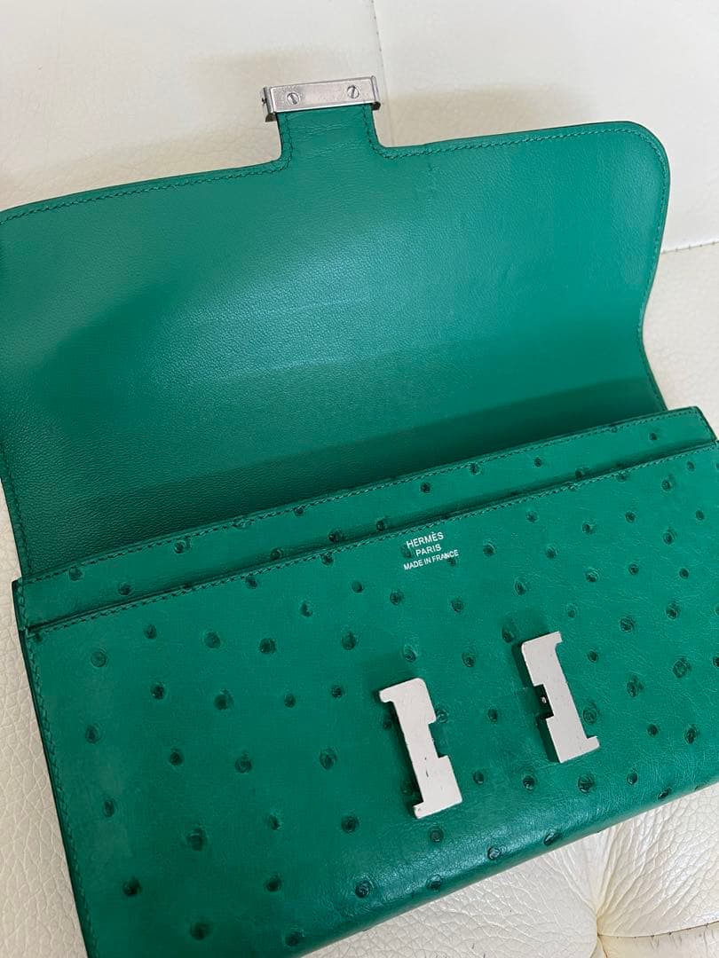エルメス コンスタンス オーストリッチ 長財布 グリーン 良品