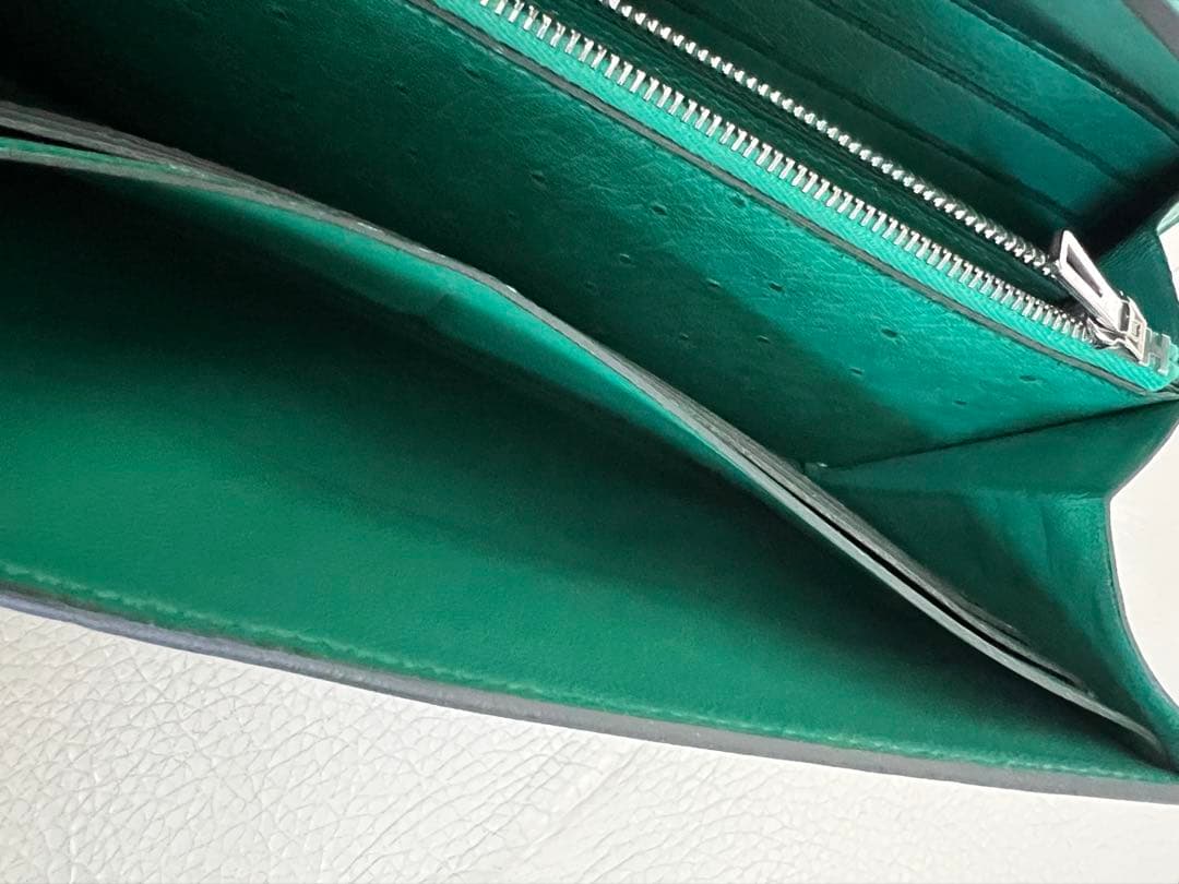 エルメス コンスタンス オーストリッチ 長財布 グリーン 良品