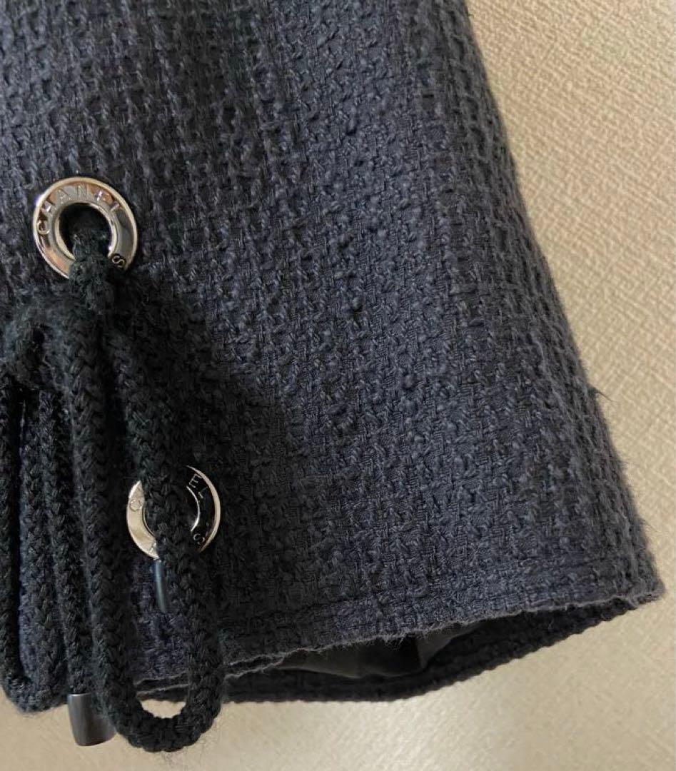 CHANEL 38ノーカラー ブラック ツイードジャケット