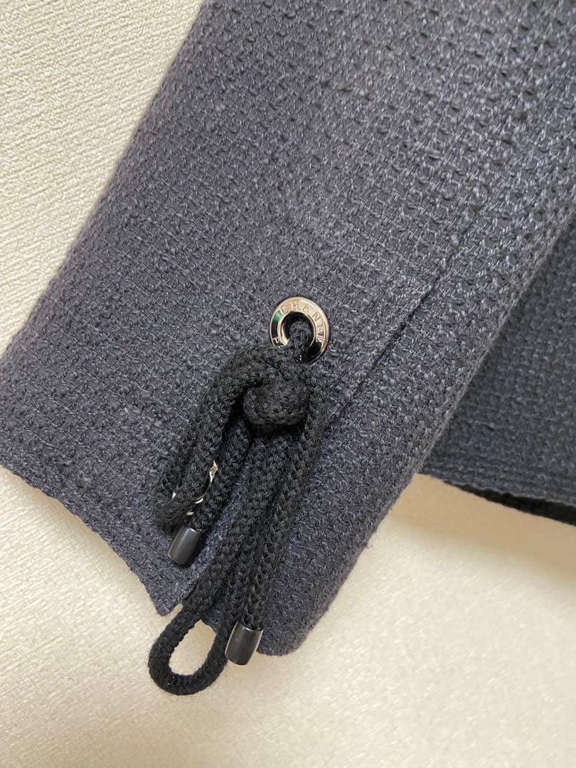 CHANEL 38ノーカラー ブラック ツイードジャケット