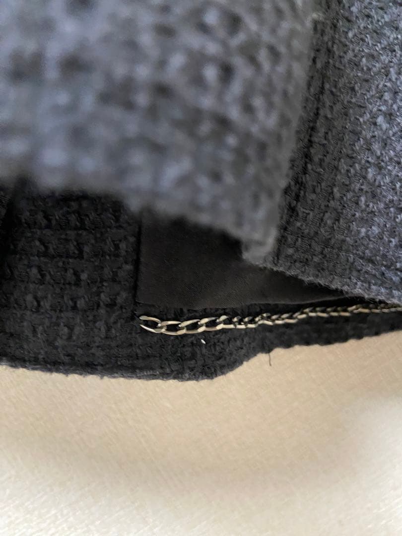 CHANEL 38ノーカラー ブラック ツイードジャケット