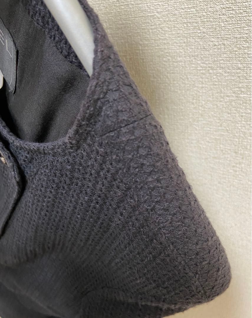 CHANEL 38ノーカラー ブラック ツイードジャケット