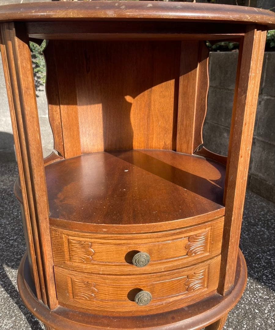 アンティークサイドテーブル 2段引き出し付き