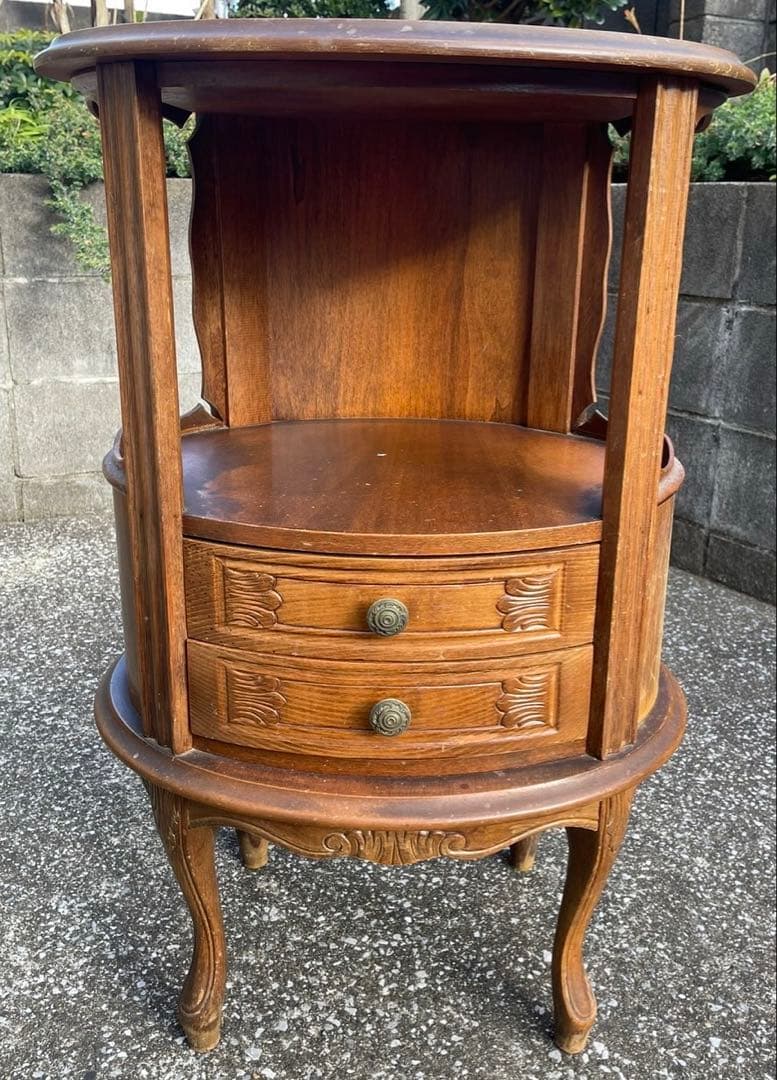 アンティークサイドテーブル 2段引き出し付き