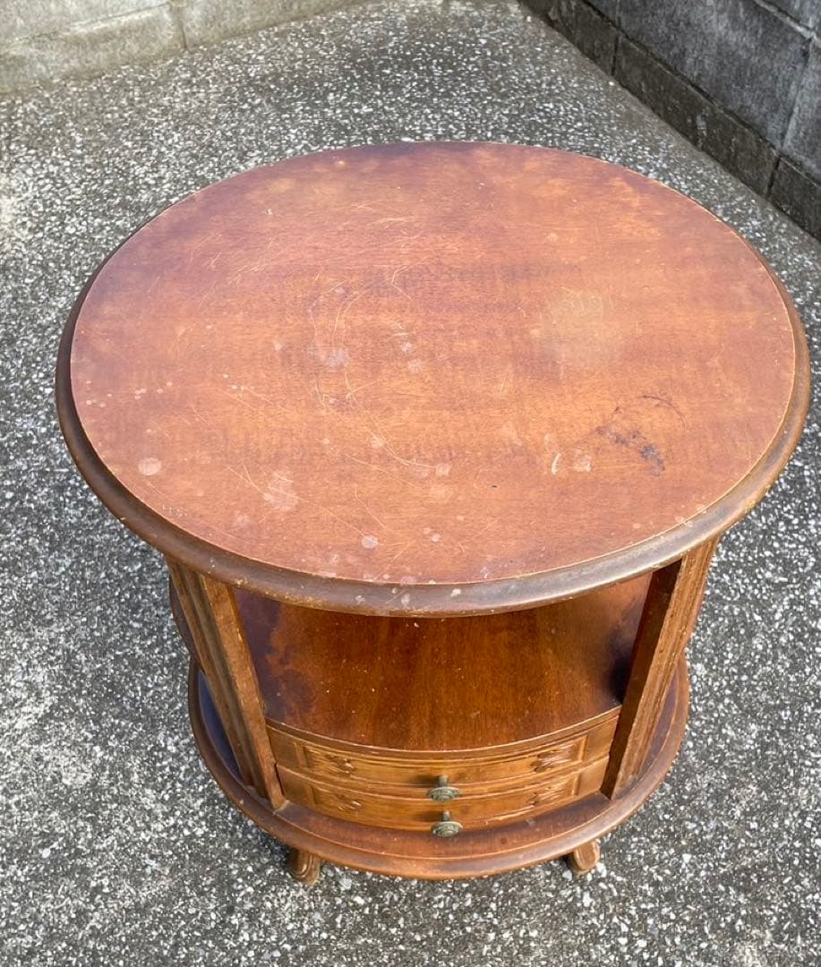 アンティークサイドテーブル 2段引き出し付き