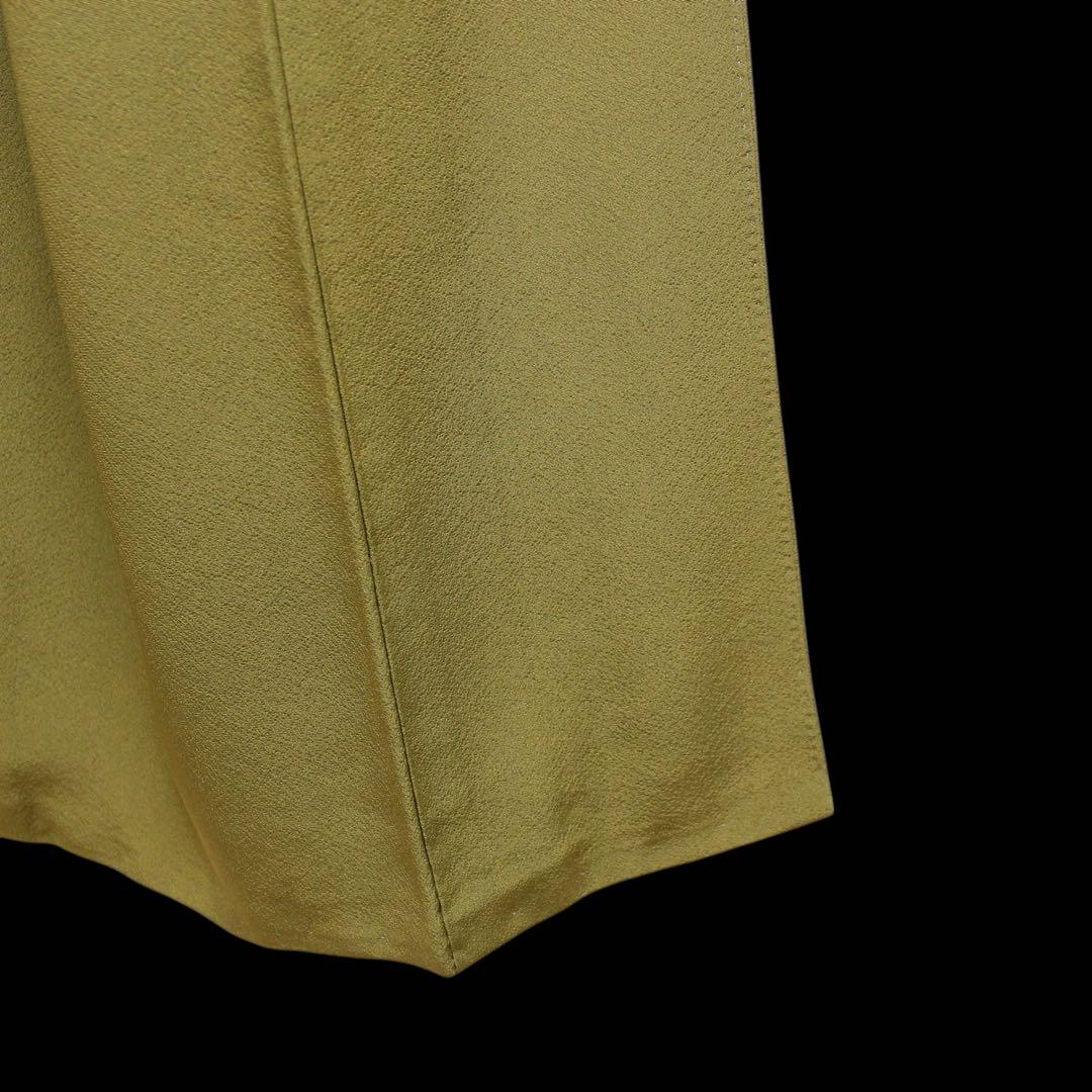 美品　縮緬地　一つ紋色無地着物/裄69 トールサイズ　カーキ色　d19