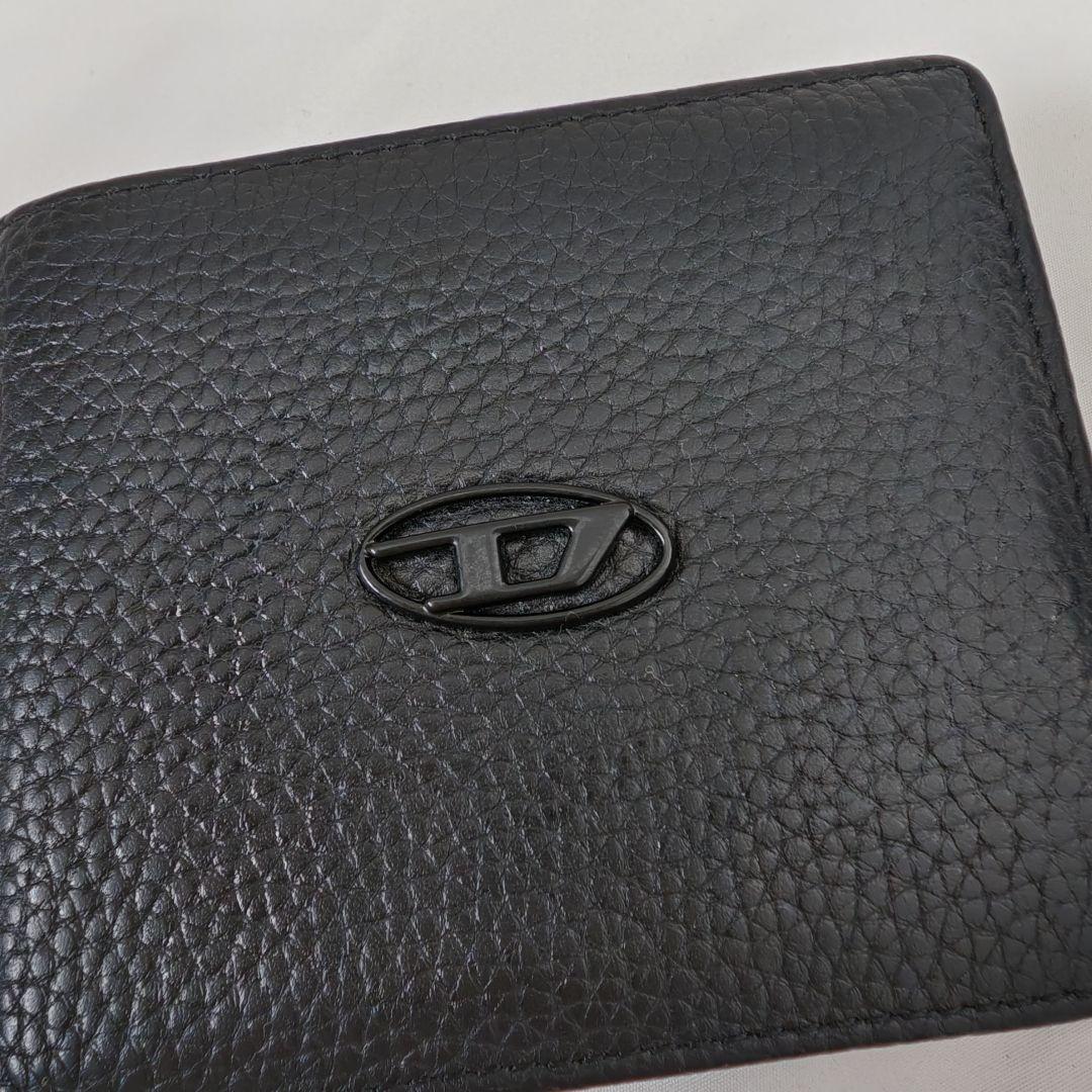 美品　DIESEL 二つ折り財布　オールブラック　1dr Dロゴ　財布　シボ　黒