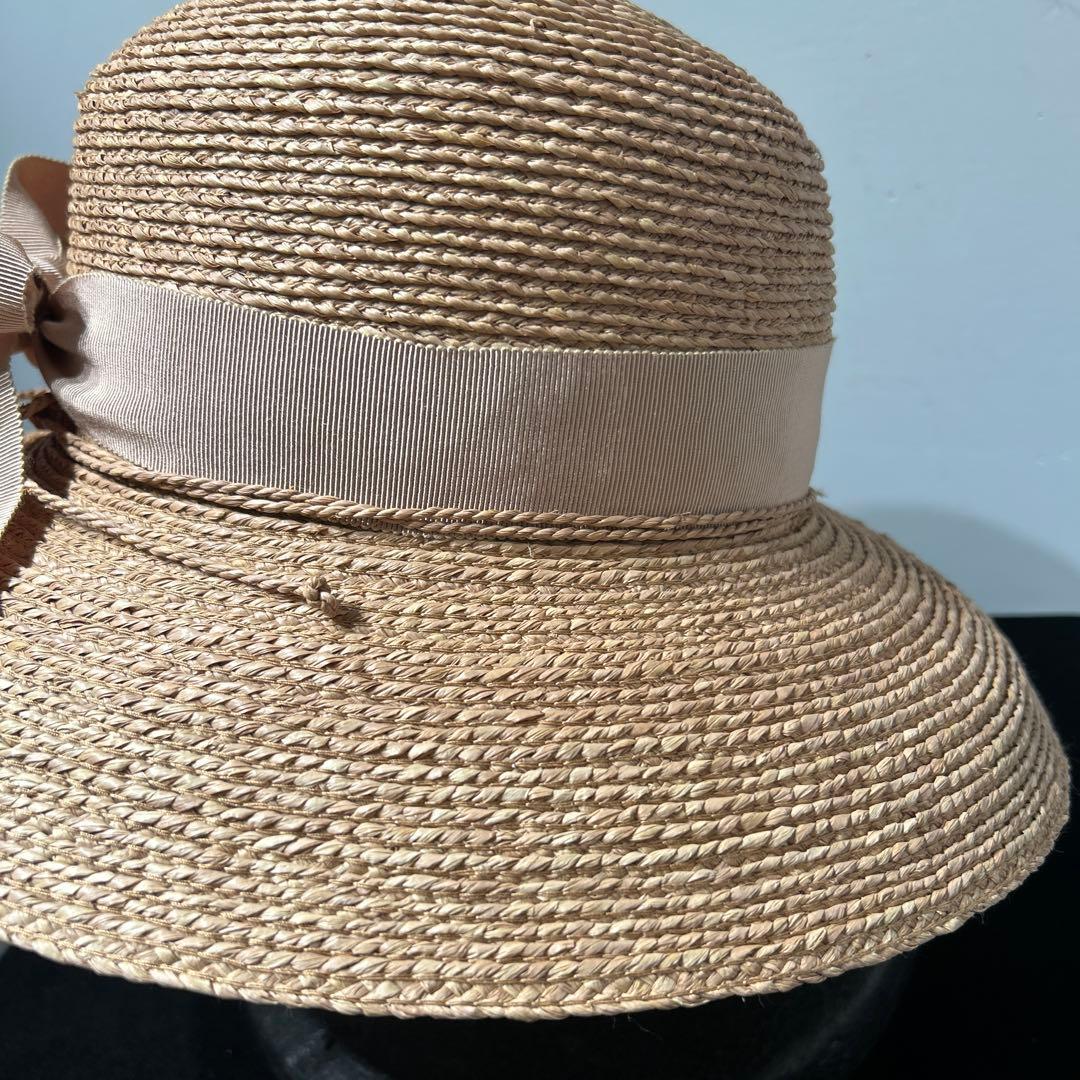ヘレンカミンスキー 麦わら帽子 ラフィアハット 帽子 リボン ベージュ　上品