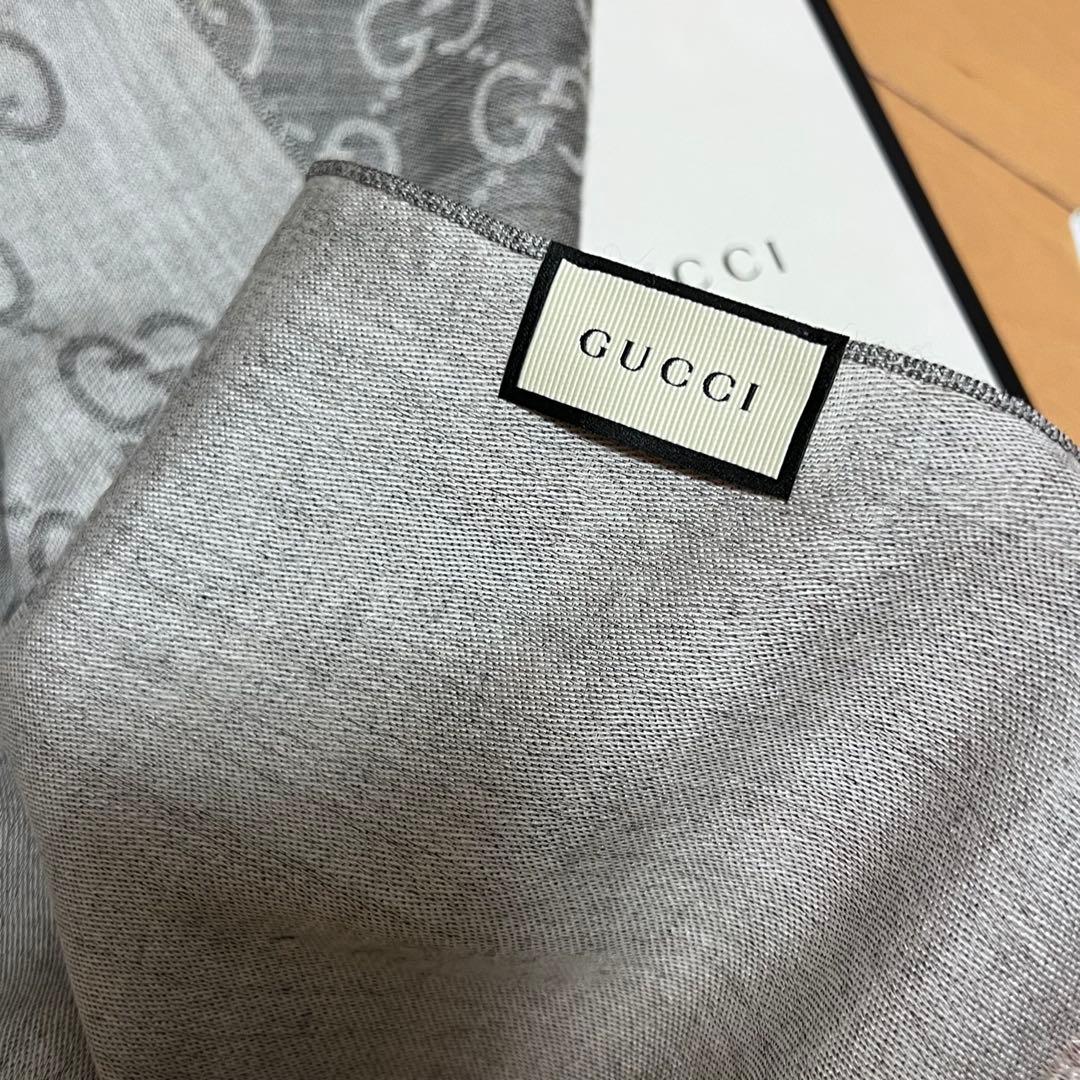 【訳あり未使用品】GUCCI グッチ GG柄 ウール×シルク ストール グレー