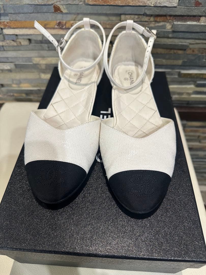 CHANEL アンクルストラップ フラットシューズ