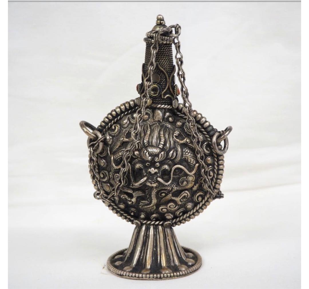 gang送料無料　時代唐物　細密龍文彫刻銀細工鼻煙壷　中国古玩