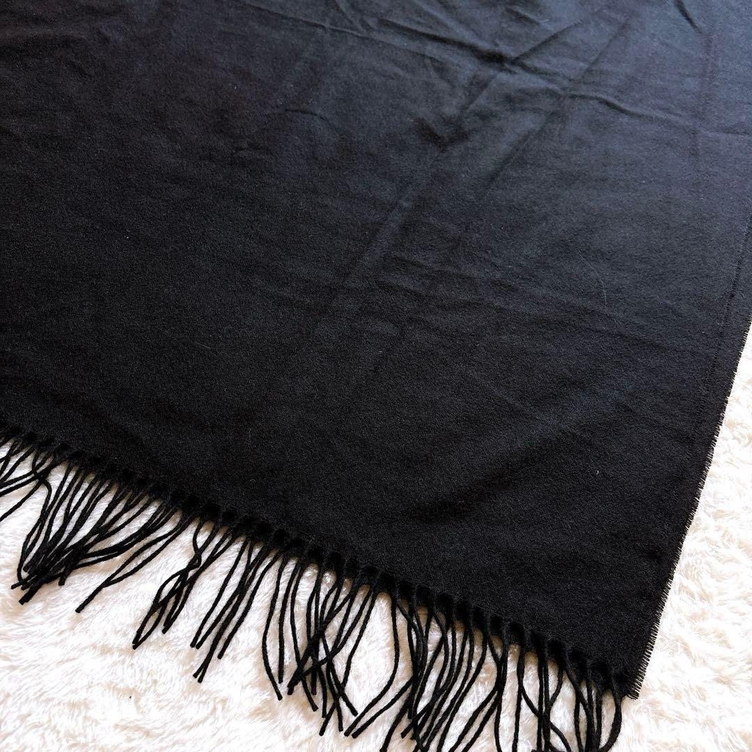 深喜毛織　カシミア100% フリンジ付きストール ブラック 大判