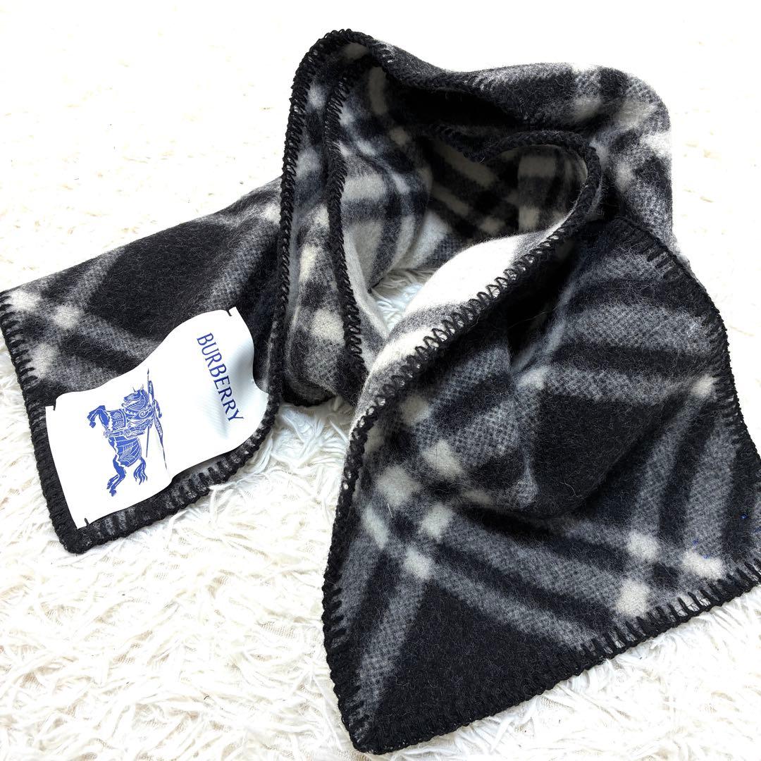 未使用保管品 バーバリー マフラー チェック柄 ホースロゴタグ ユニセックス 黒