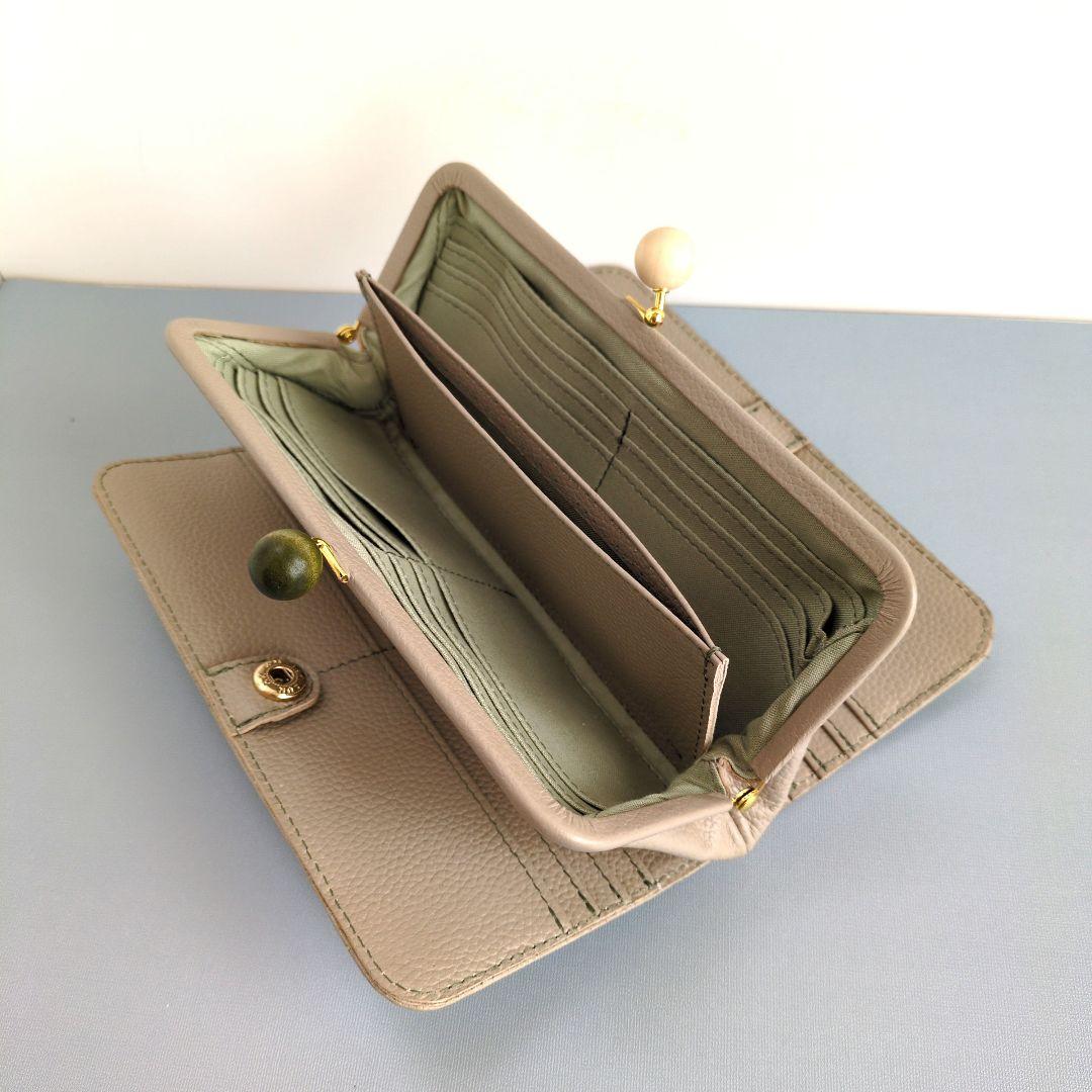 がま口両面折りお財布　ハンドメイド　本革