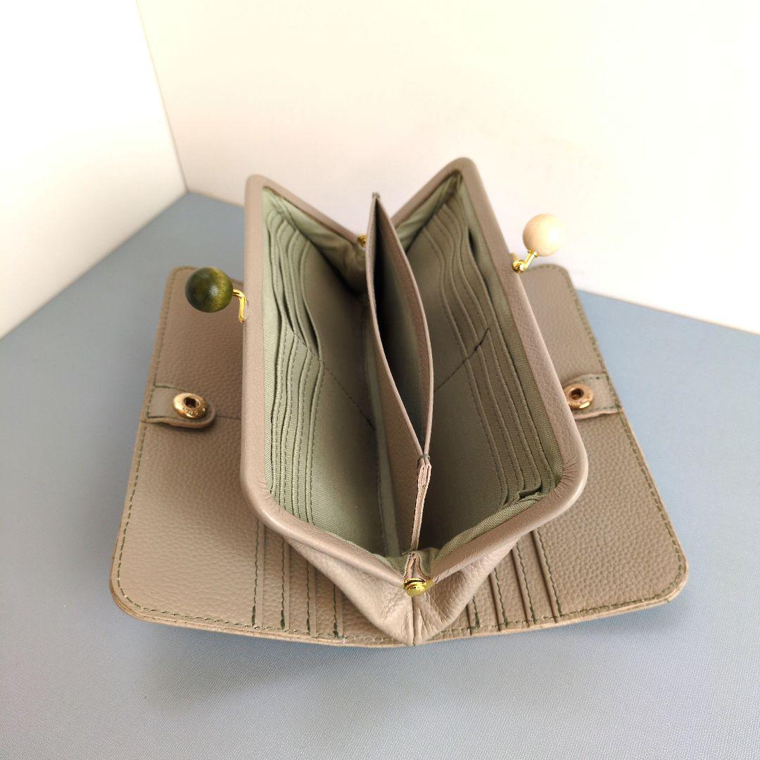 がま口両面折りお財布　ハンドメイド　本革