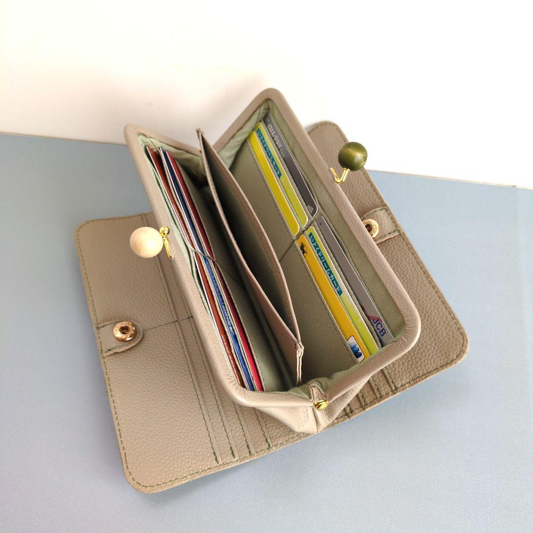 がま口両面折りお財布　ハンドメイド　本革