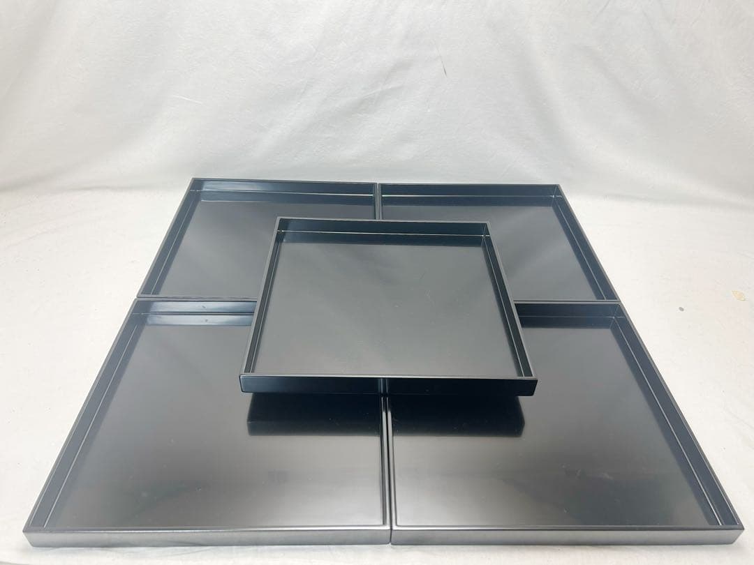 ほぼ未使用 懐石道具 黒塗 四方膳 会席膳5客 角膳 平膳 元箱