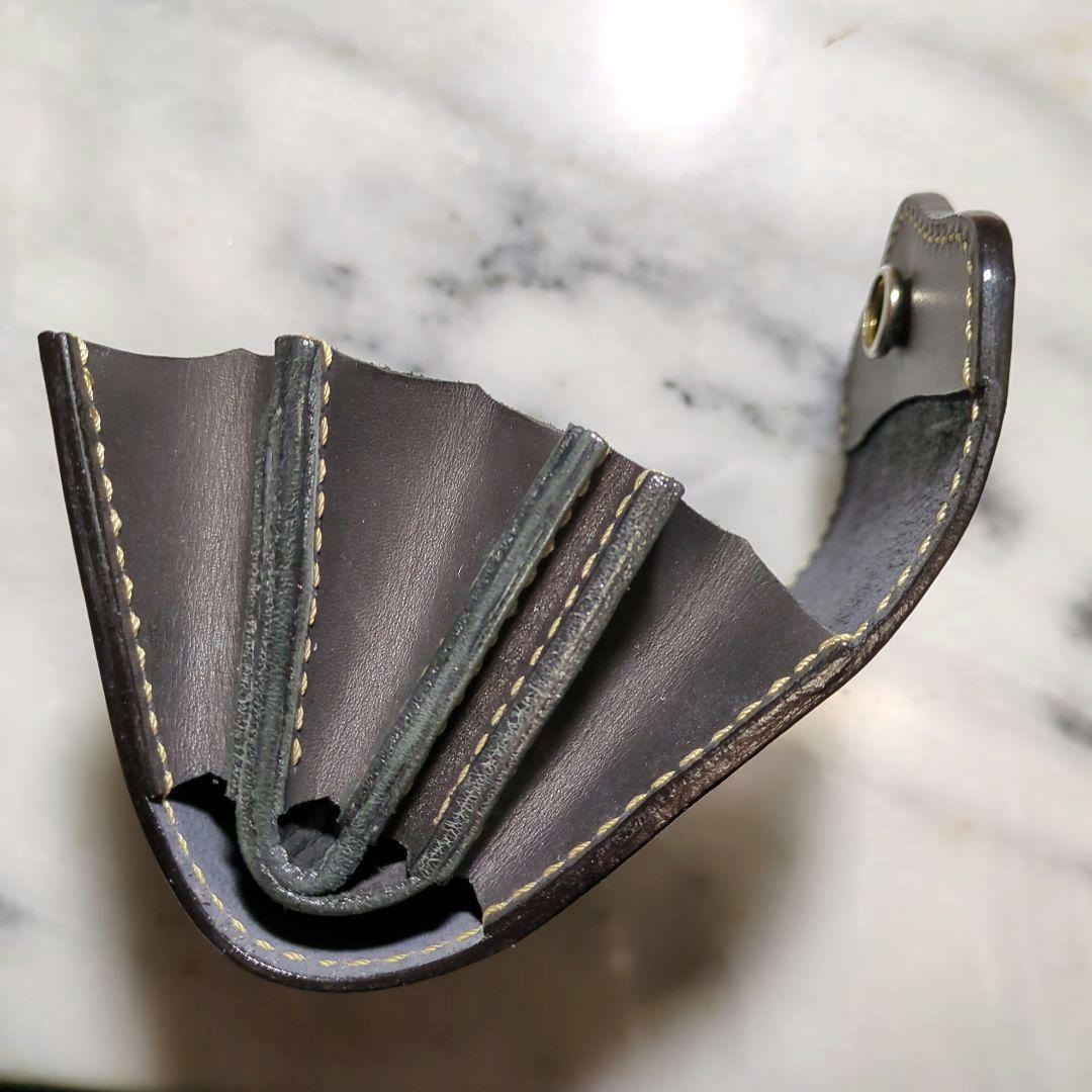 姫路ヌメ革 U型ミニ財布 ハンドメイド 2つ折り財布 小さい財布 コンチョ 黒