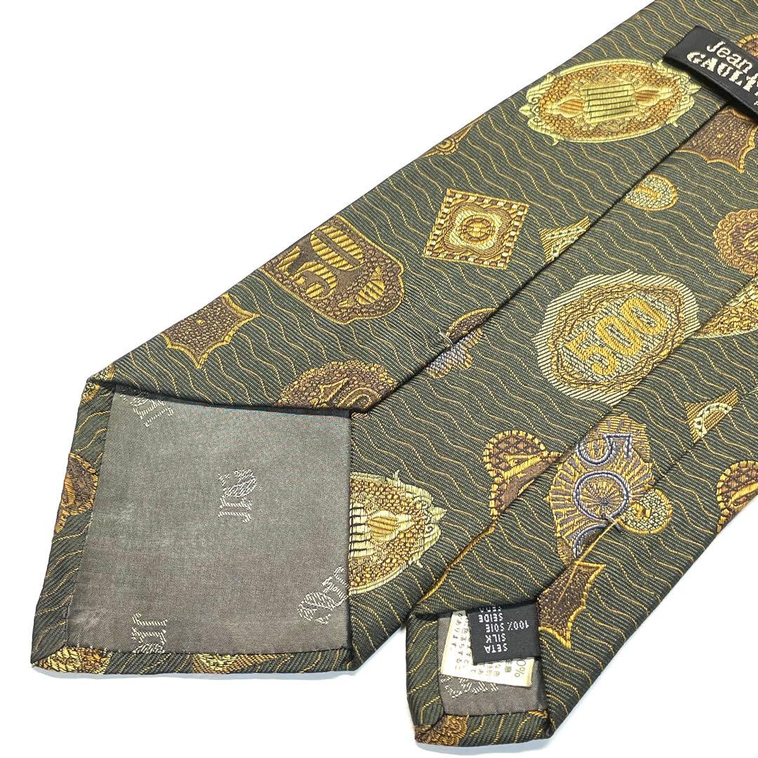 【未使用に近い✨】ジャーンポールゴルチエ ネクタイ オリーブ ジャガード 総柄