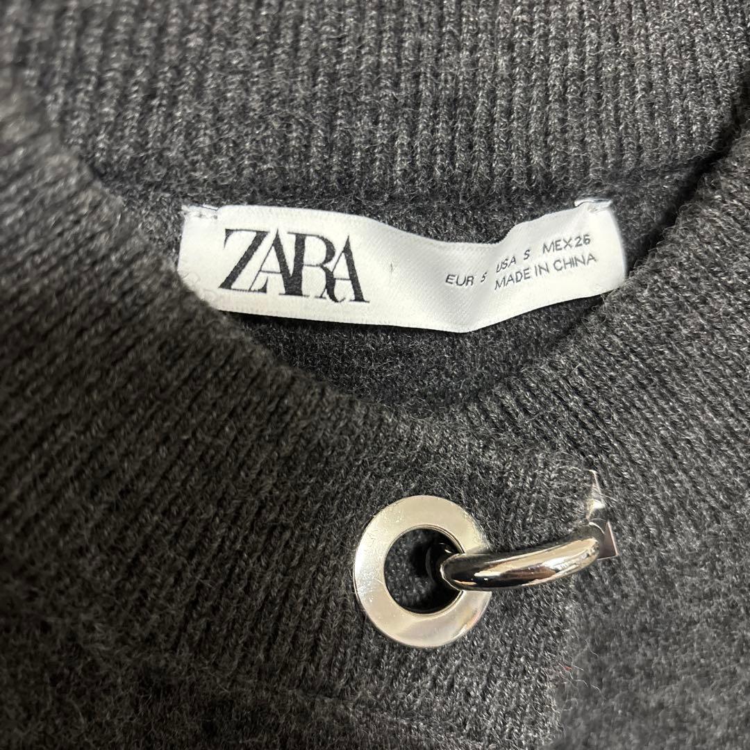 ZARA ニットケープコート ポンチョ チャコールグレー S
