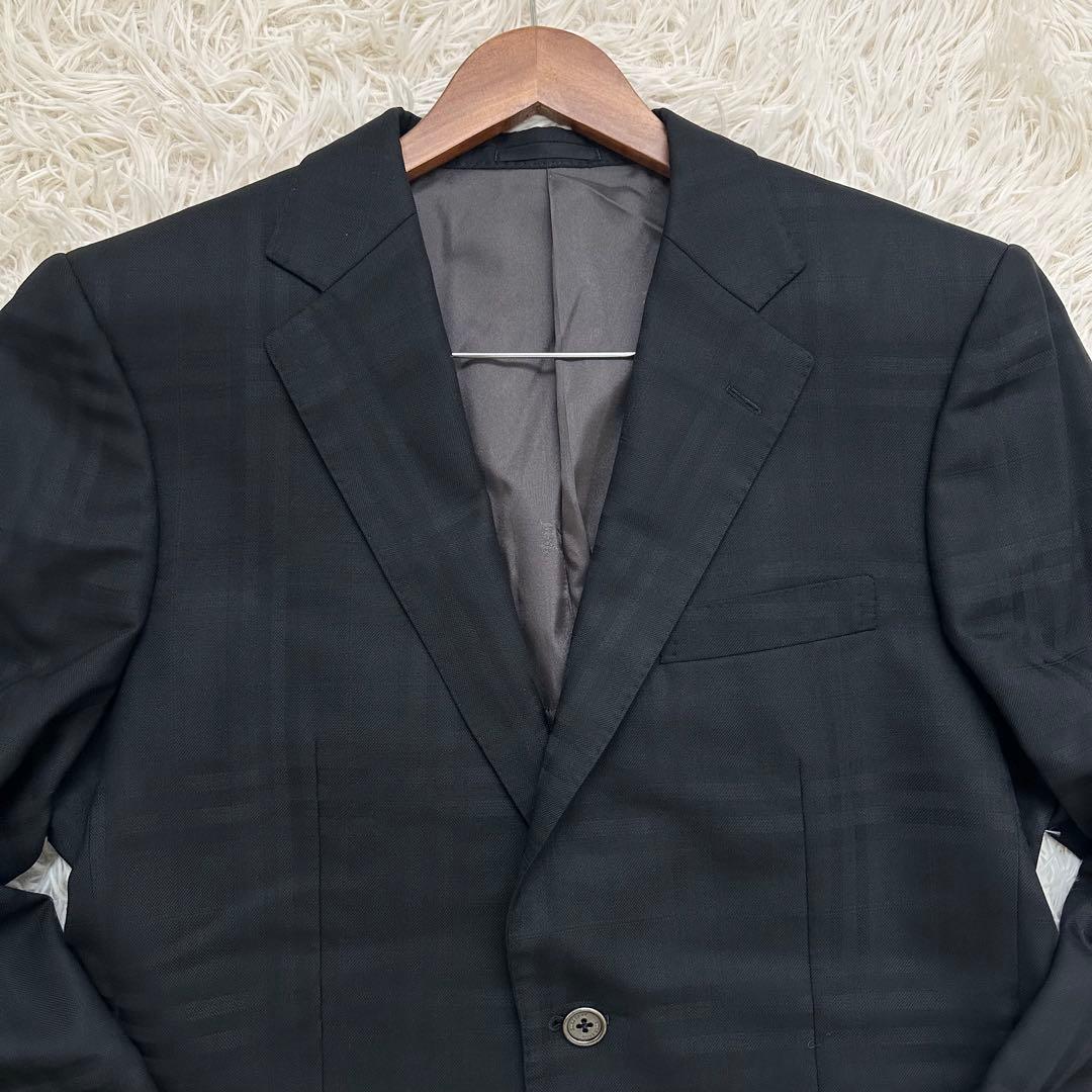 バーバリー シャドーノバチェック テーラードジャケット 絹混 ブラック M