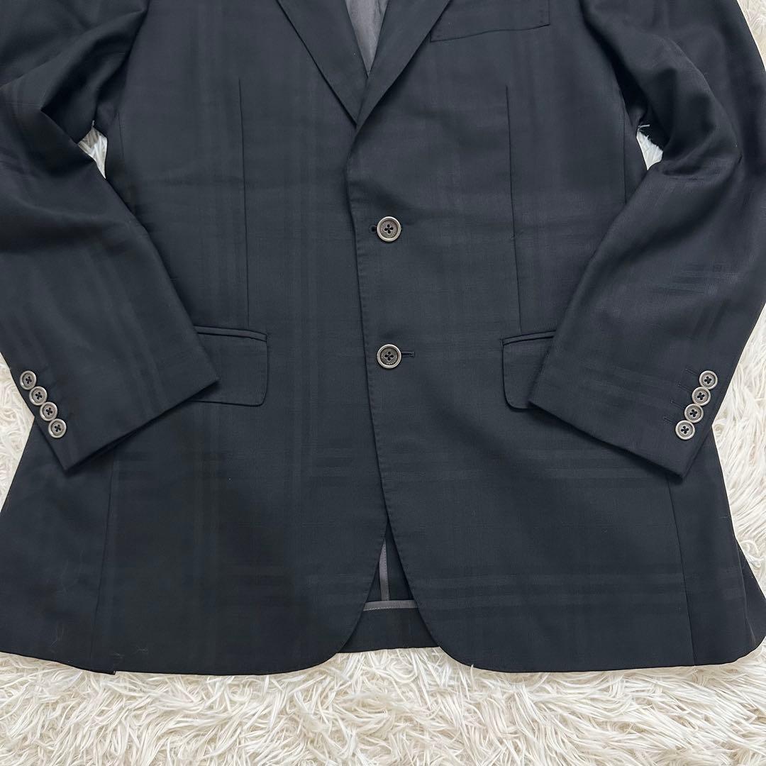 バーバリー シャドーノバチェック テーラードジャケット 絹混 ブラック M