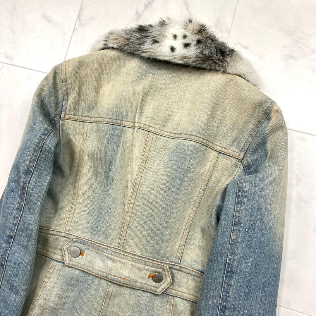 BURBERRY BLUE LABEL デニム コート ファー 豹柄 Aライン
