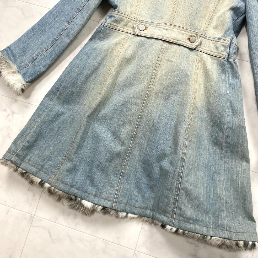 BURBERRY BLUE LABEL デニム コート ファー 豹柄 Aライン