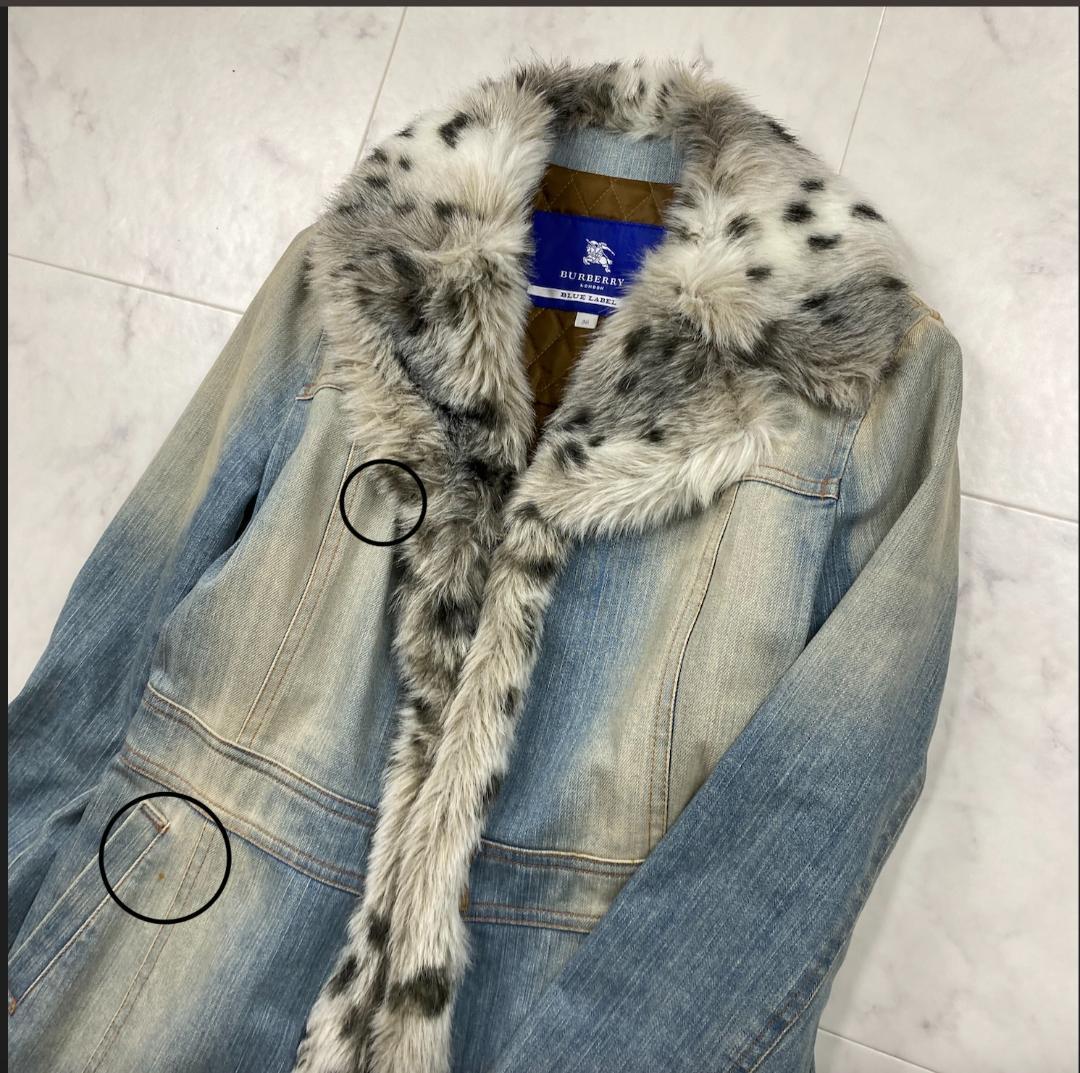 BURBERRY BLUE LABEL デニム コート ファー 豹柄 Aライン