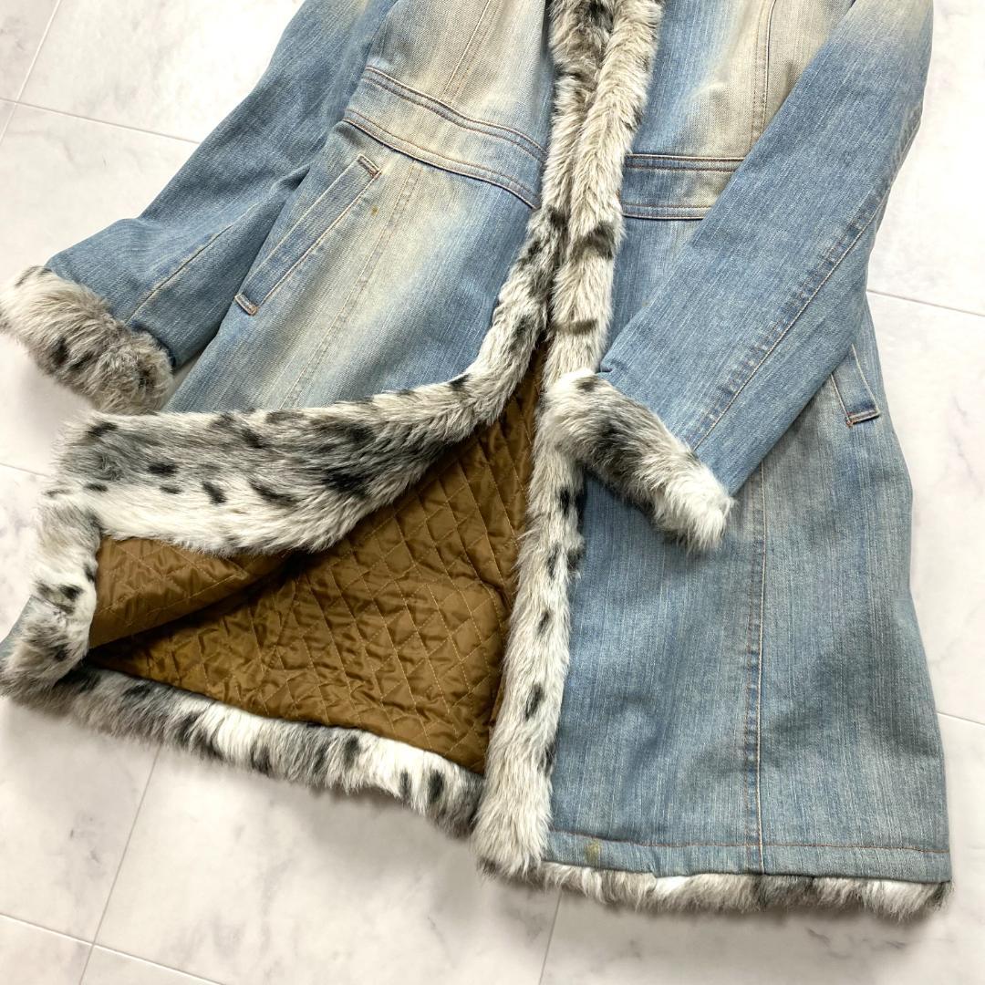 BURBERRY BLUE LABEL デニム コート ファー 豹柄 Aライン