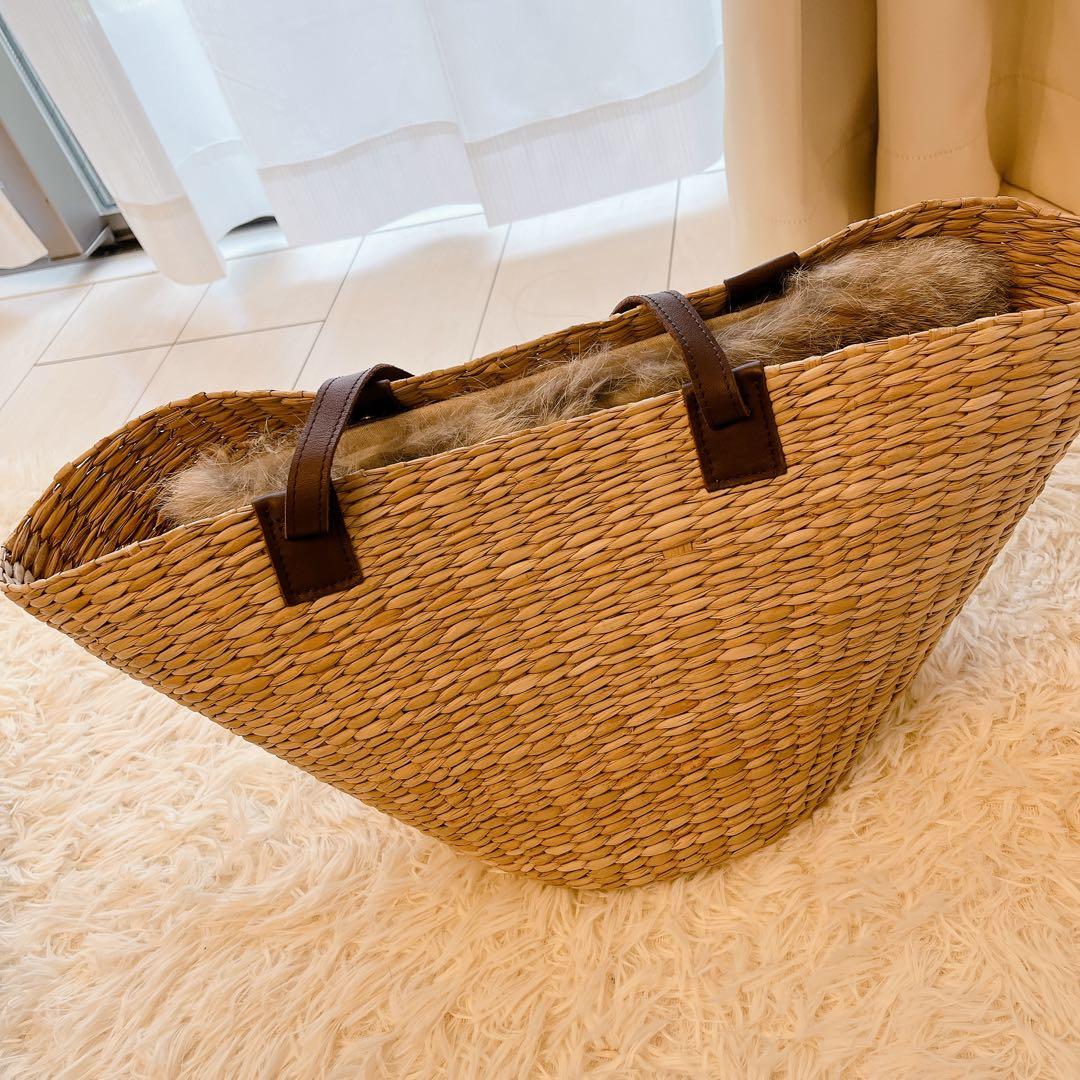 【美品】ikotイコット　レザー　トートバッグかごバッグ2way ファーフラップ