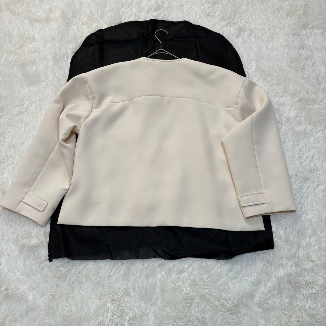ロペ　三尋木奈保さんコラボ ダブルジップ　ノーカラージャケット　S ホワイト
