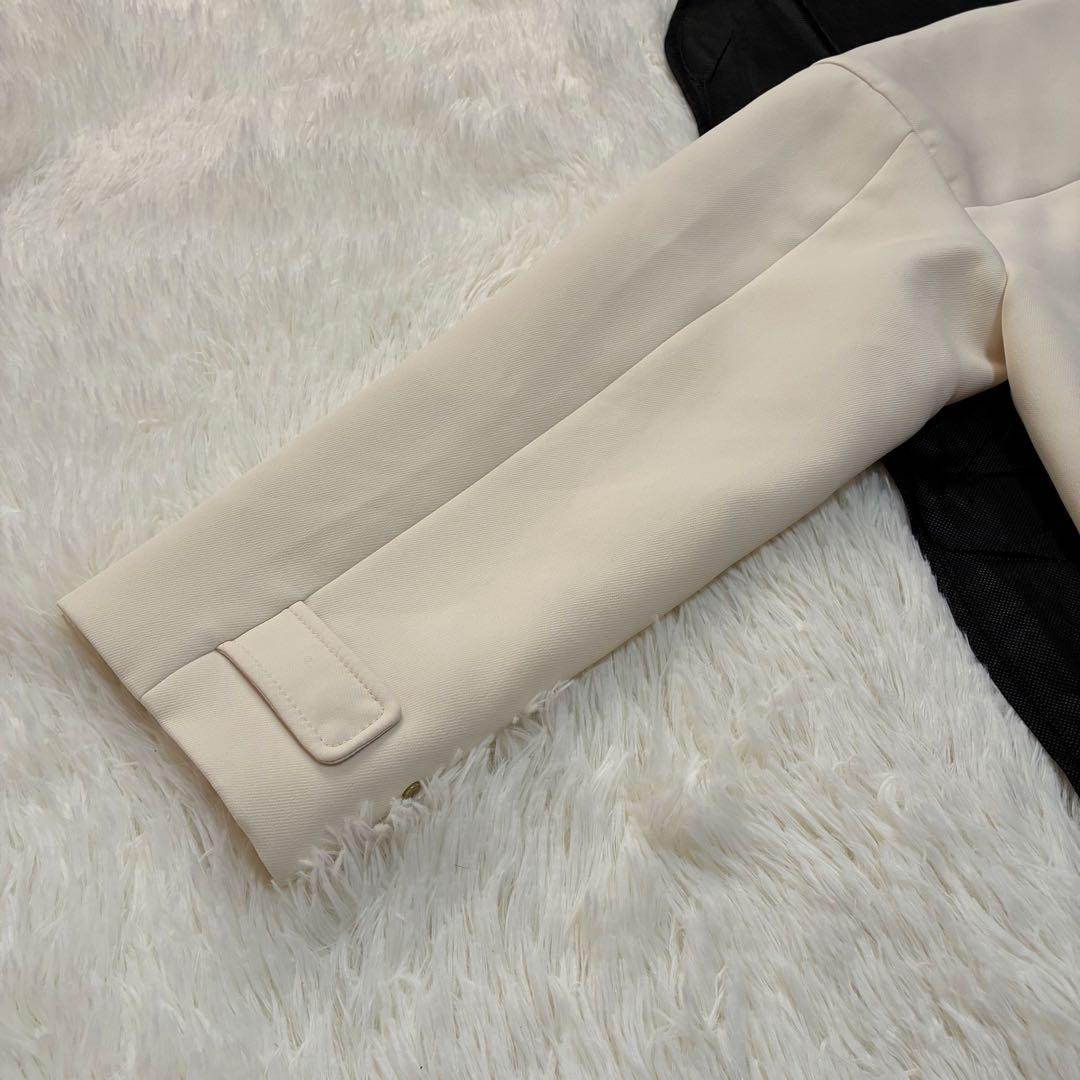 ロペ　三尋木奈保さんコラボ ダブルジップ　ノーカラージャケット　S ホワイト