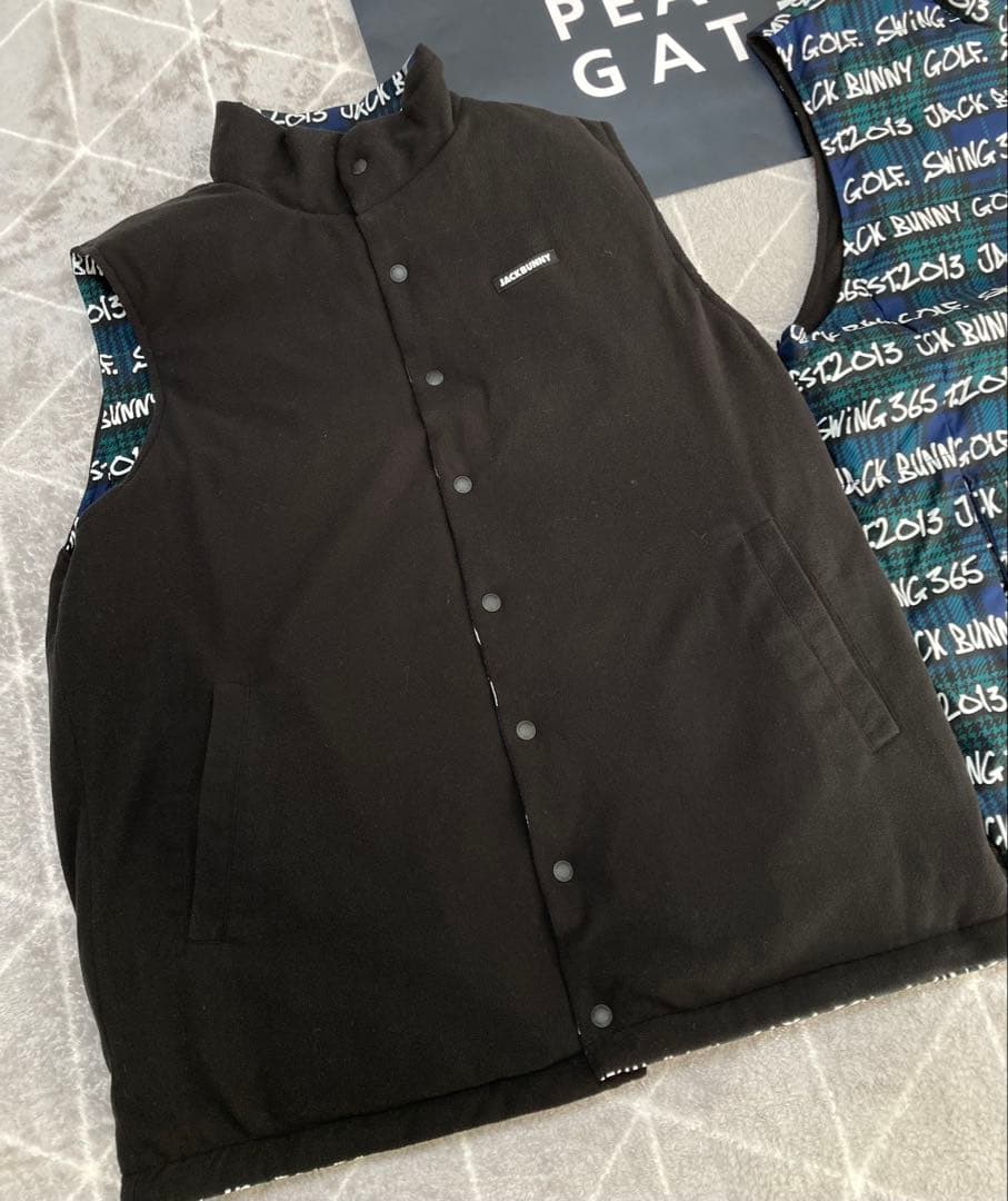 新品 パーリーゲイツ ジャックバニー リバーシブル中綿ベスト(6)サイズLL/紺