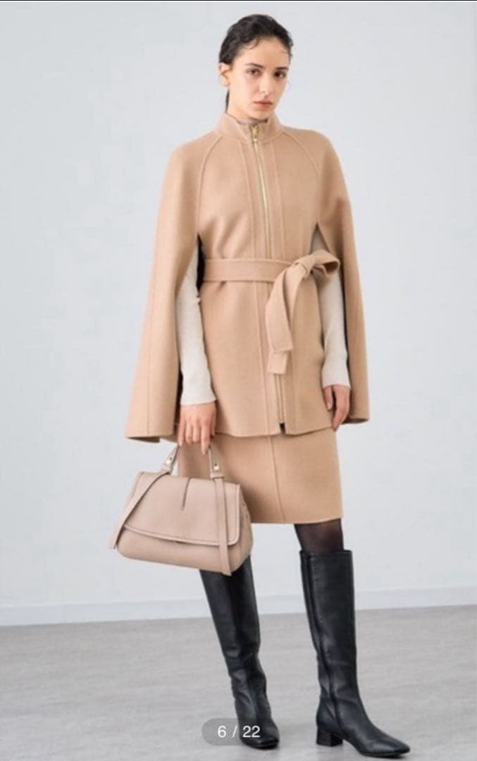 セール★ ANAYI シャルムビーバー ミドルケープコート ベージュ 36