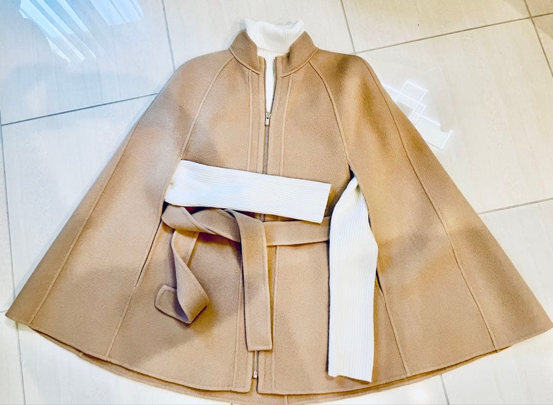 セール★ ANAYI シャルムビーバー ミドルケープコート ベージュ 36