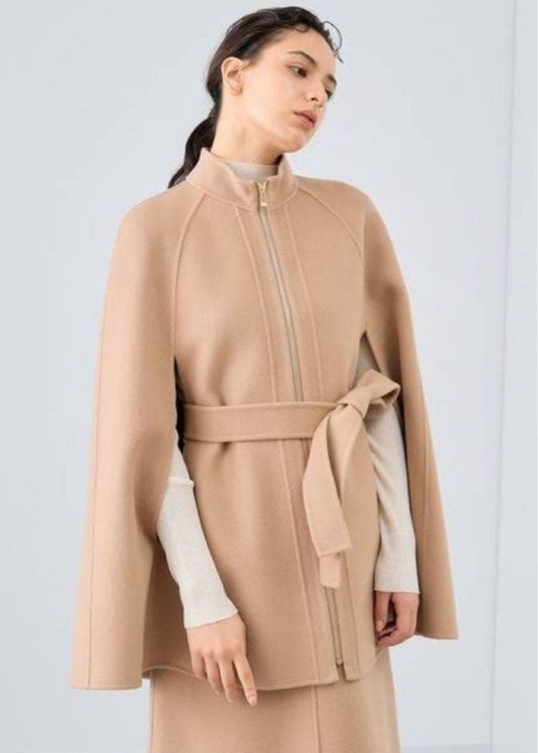 セール★ ANAYI シャルムビーバー ミドルケープコート ベージュ 36