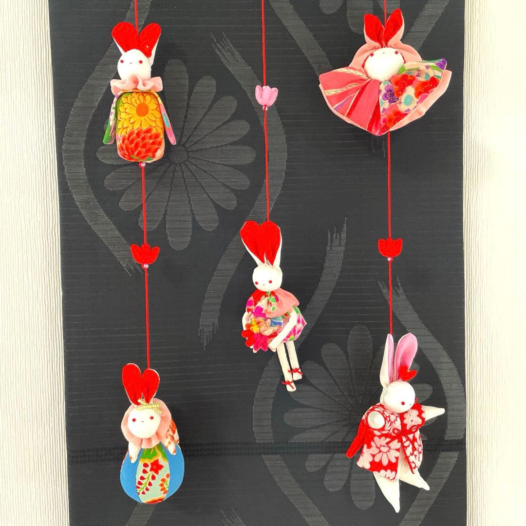 145 マチャケ　うさぎタペストリー　吊るし飾り　古布