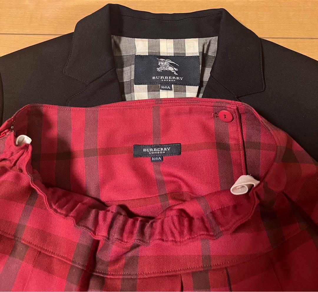 【美品】Burberryバーバリー160A スーツ　赤チェック　リボン付き