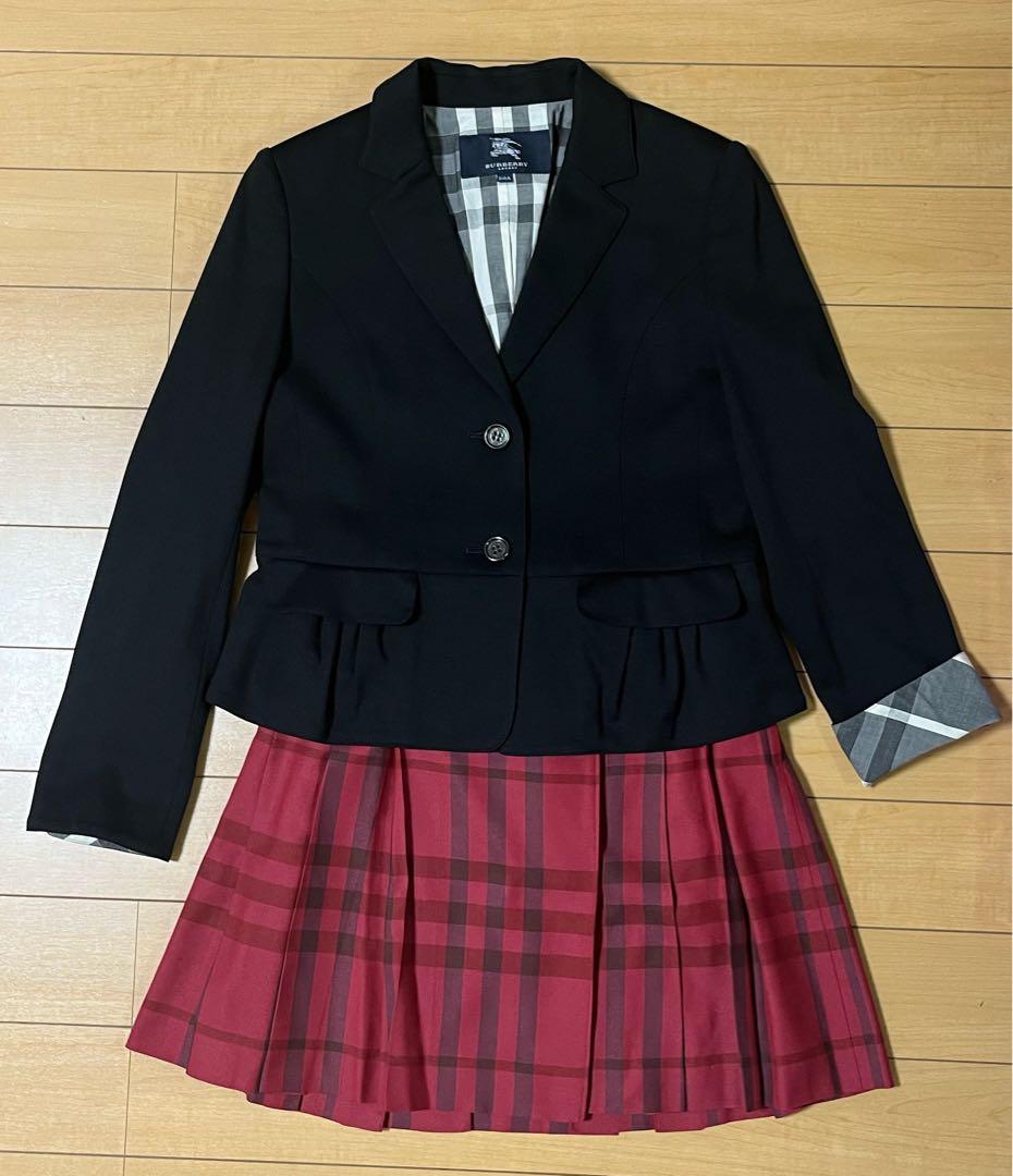 【美品】Burberryバーバリー160A スーツ　赤チェック　リボン付き