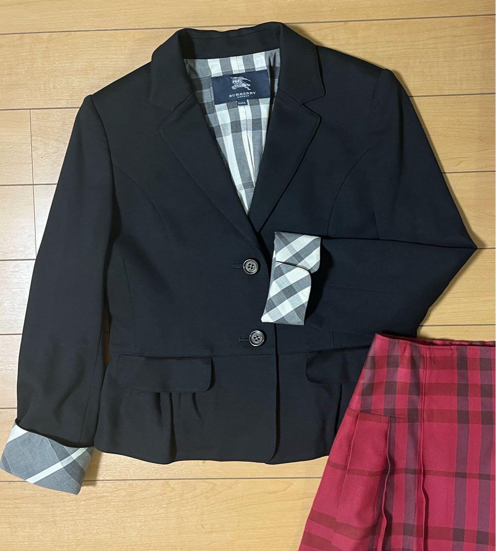 【美品】Burberryバーバリー160A スーツ　赤チェック　リボン付き